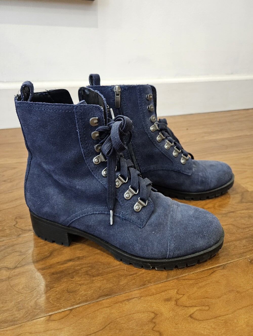 Nine West Navy Suede Lace-Up Ankle Boots